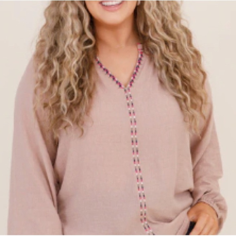 Chic Soul Pink Embellished Long Sleeve Blouse